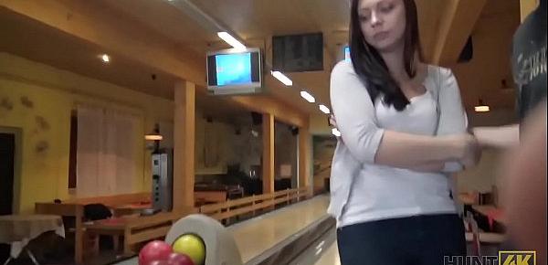 HUNT4K. Rich guy meets poor couple in bowling and fucks girl hard